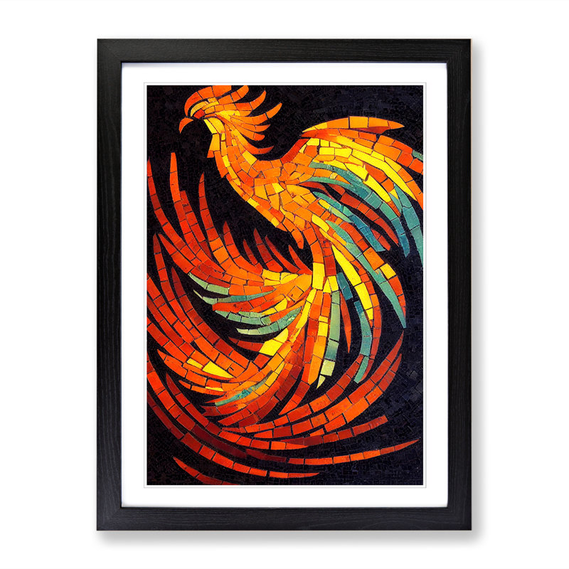 Phoenix Mosaic - Single Picture Frame Painting, 34cm H x 25cm W x 2cm D, Walnut
