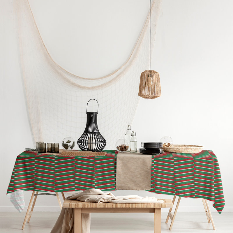 Festive Hol Tablecloth, 102" L x 58" W, Maroon/Green