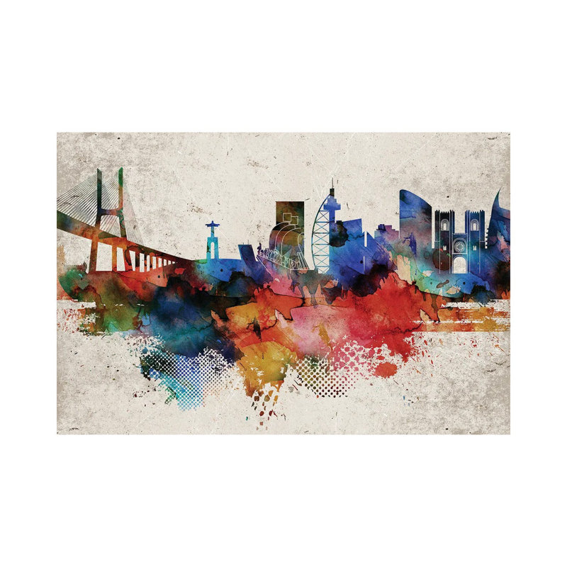 Lisbon Abstract Skyline by WallDecorAddict - Wrapped Canvas Print, 20.32 cm H x 30.48 cm W
