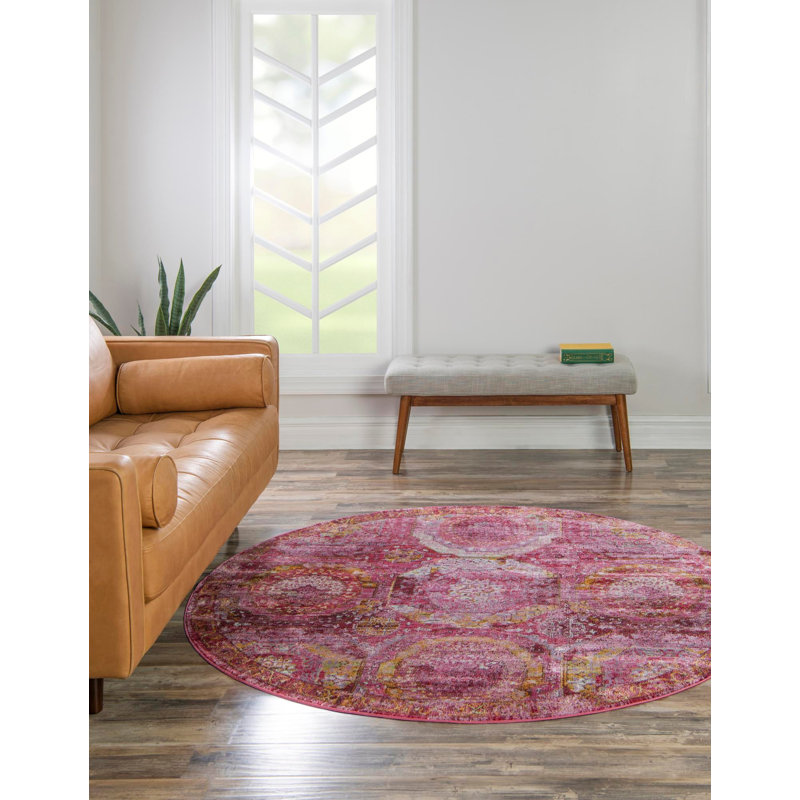 Folmar Oriental Indoor Rug, Round 5'5", Pink