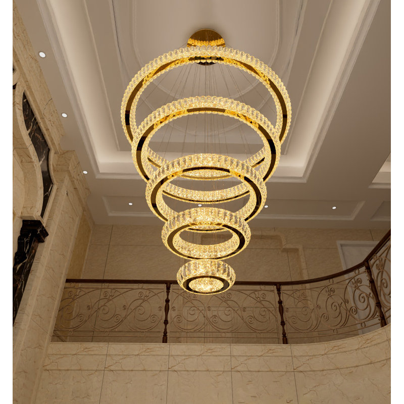Modern Dimmable 5 Rings Led Chandelier, Gold
