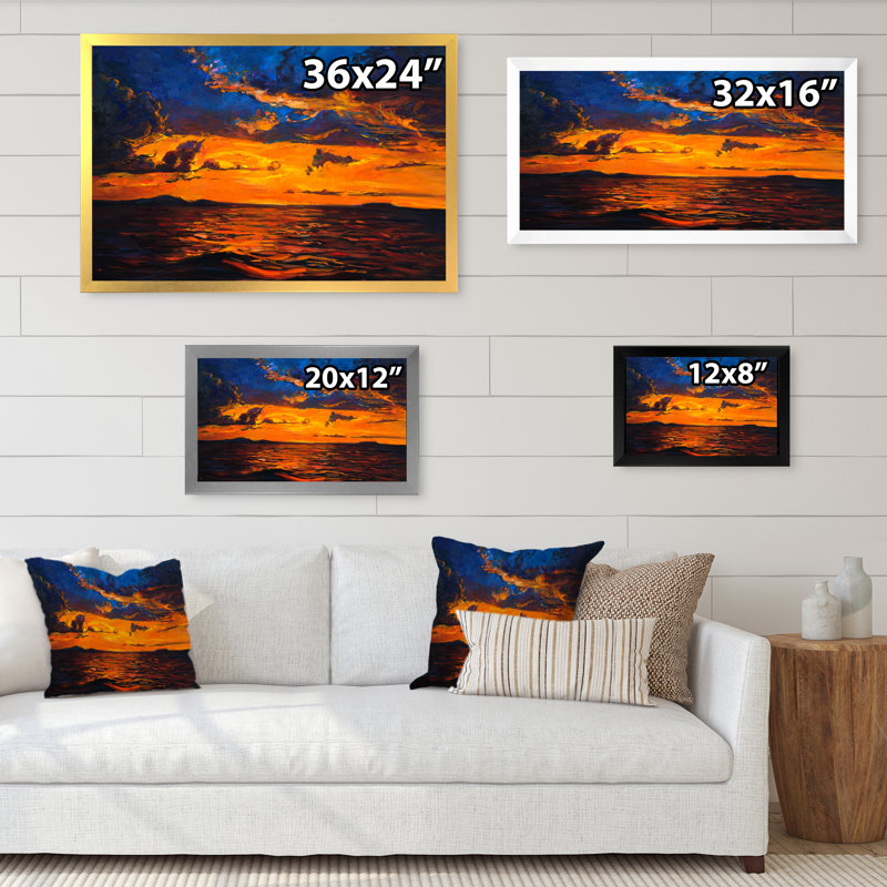 Mistik Sunset Ocena - reproduction d'art sur toile, Cadre photo blanc, H 24 po x l 36 po x P 1 po