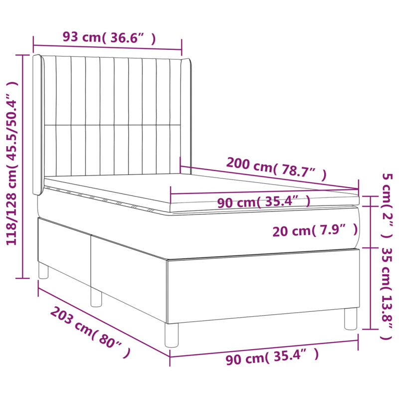 Asaf Bed, Light Grey, European Single (90 x 200cm)