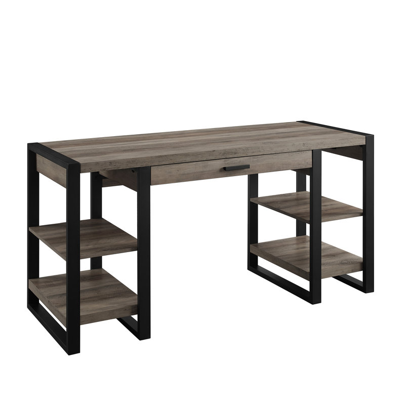 Bureau technique de 60 po avec rangement ouvert et ports USB Yingst, Gris délavé