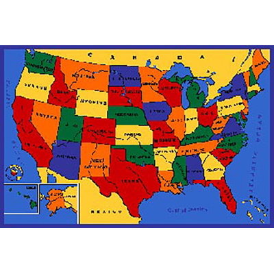 Tapis bleu pour enfants carte des États-Unis Sultan