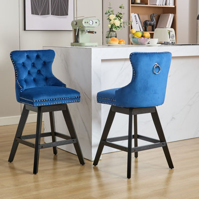 Ensemble de tabourets de bar pivotants en velours de 2 po à hauteur de comptoir avec dossier et pieds en bois Home Bar Kitchen Island