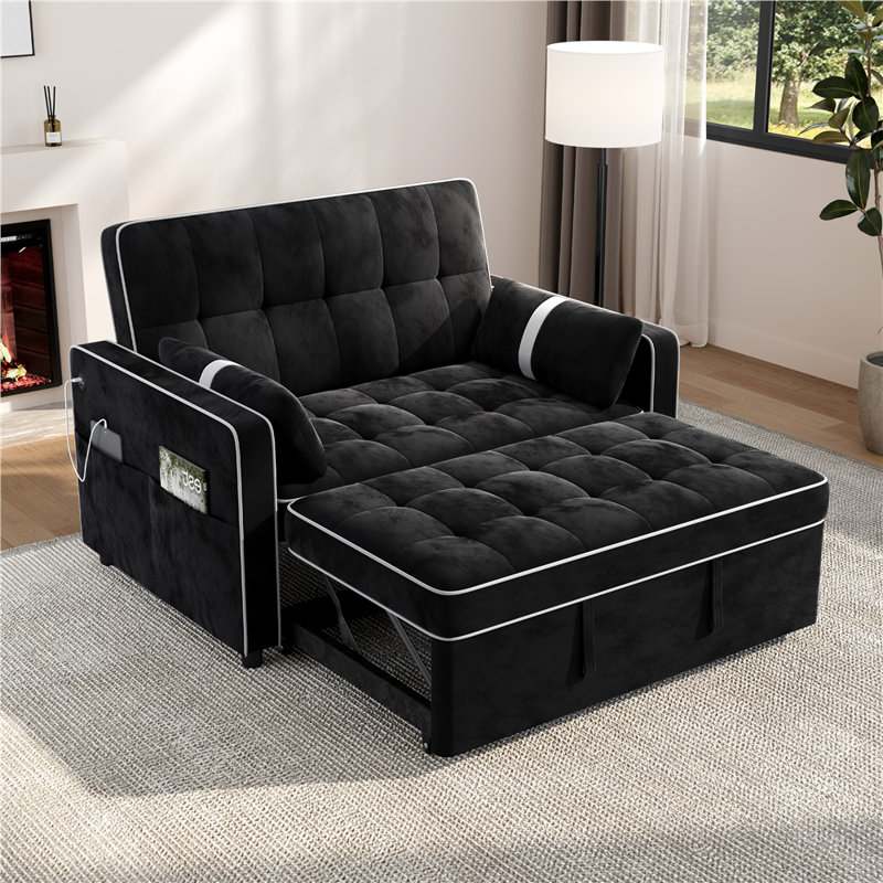 Convertible Sofa Bed with Adjustable Backrest, Black