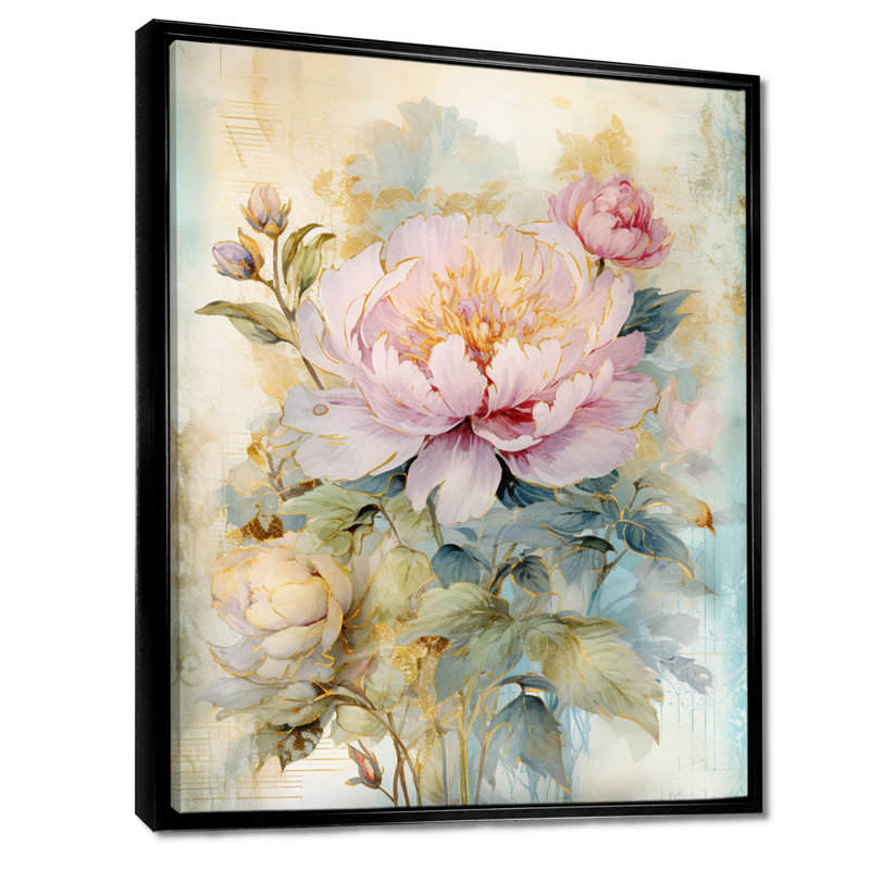 Millville - pivoine, art mural, Cadre flottant noir, bois massif, H 20 po x l 12 po