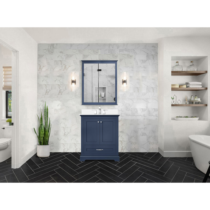 Meuble-lavabo l 30 po x P 22 po bleu marine, plateau en marbre, grand espace de rangement 30 po Meuble-lavabo avec comptoir, 22 po