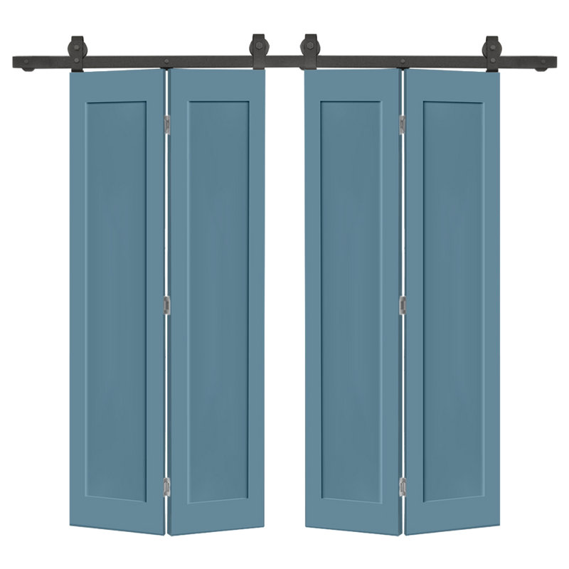 1 Panel Shaker Composite Double Bi-Fold Door with Barn Door Hardware Kit, Dignity Blue, 52" x 80"