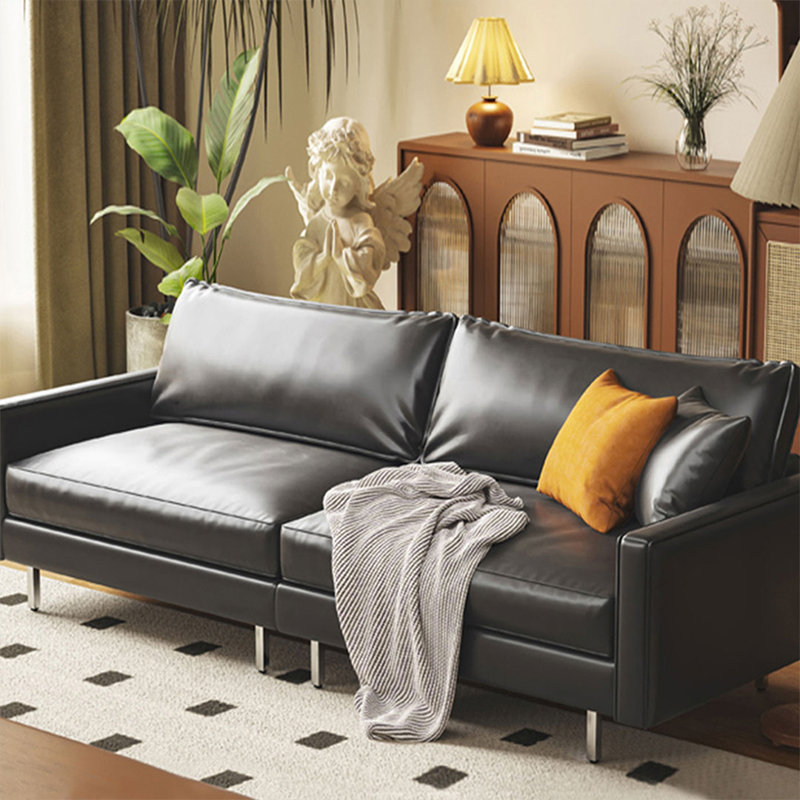 Coussin modulaire en cuir noir en microfibre, 33.46" H x 94.49" L x 37.40" W