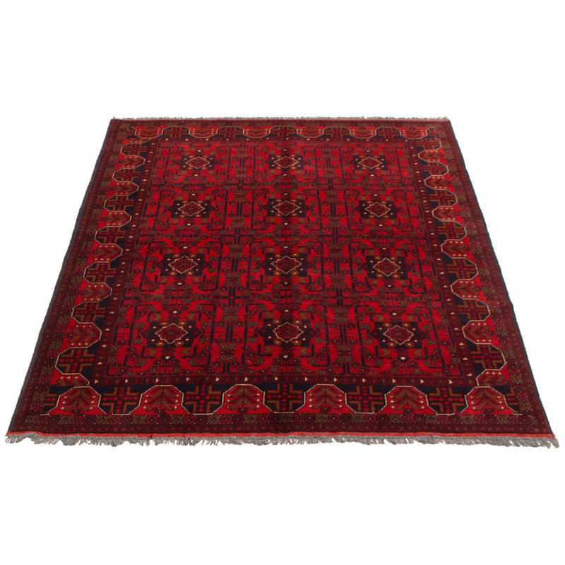 Tapis rouge noué à la main Esari Turkman 5 pi 10 po x 7 pi 7 po