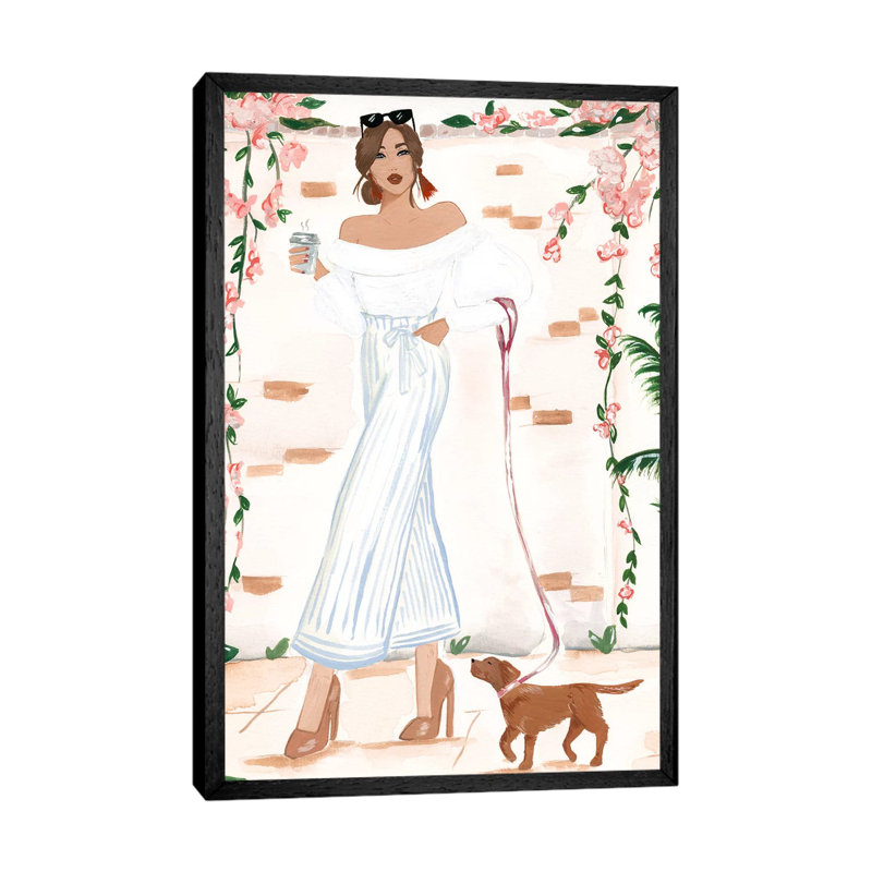 Walking The Dog by Sabina Fenn - Print on Canvas, 101.6cm H x 66.04cm W x 3.81cm D, Black Floater Framed