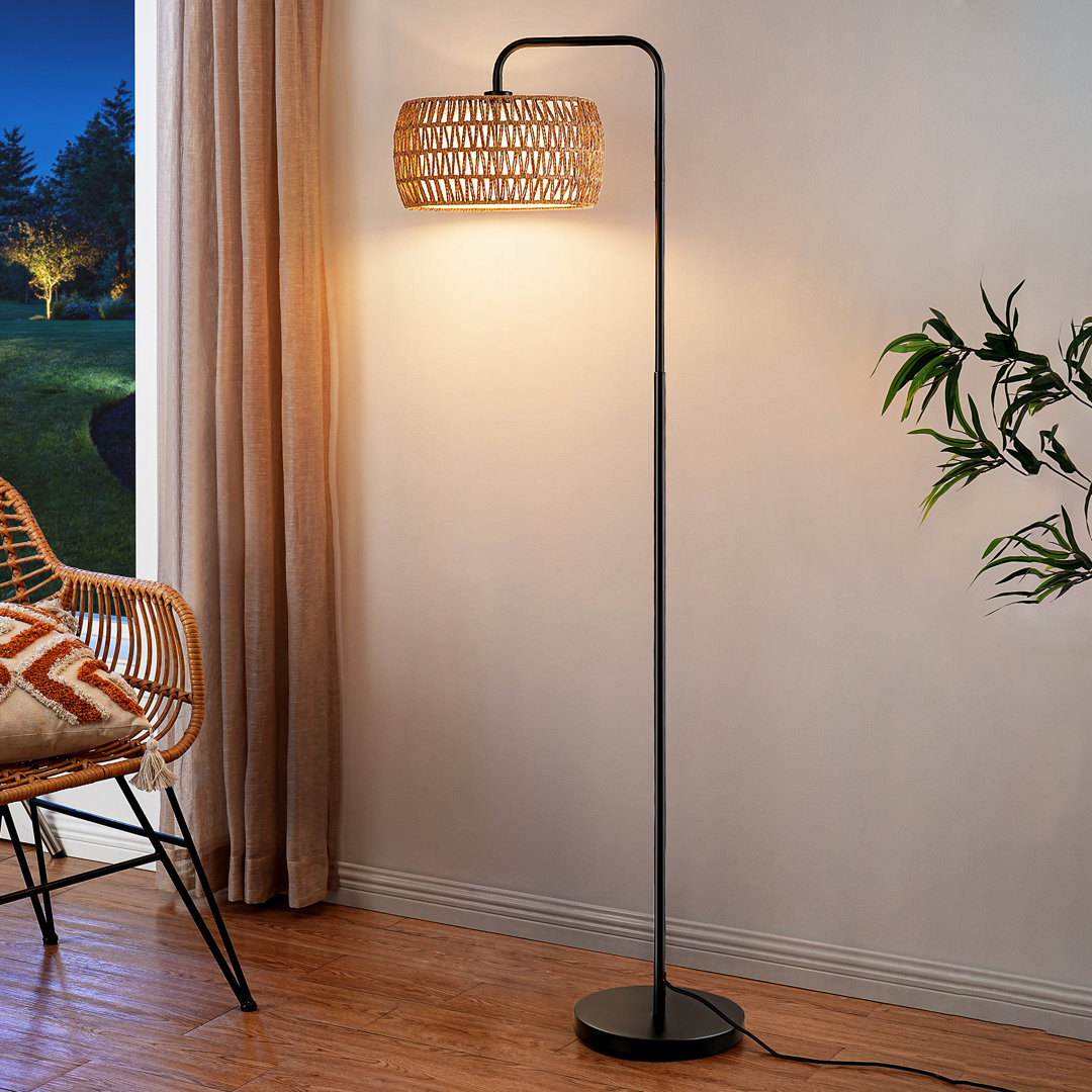 63'' Arched/arc Rattan Floor Lamp With Bulb And Remote Control Included Bay Isle Home™