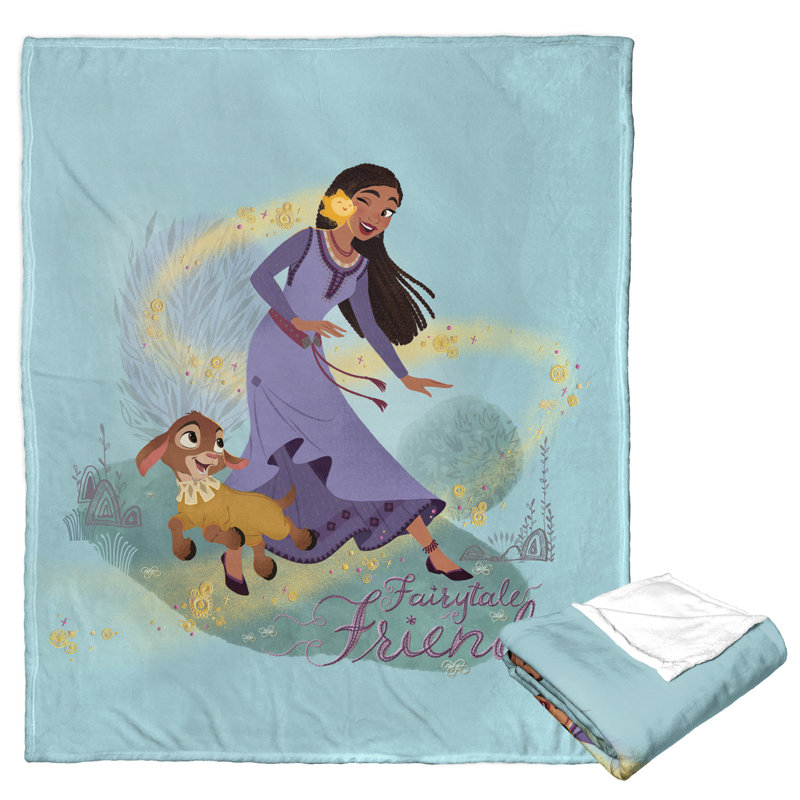 Fairytale Friends Blue Sherpa Throw Blanket