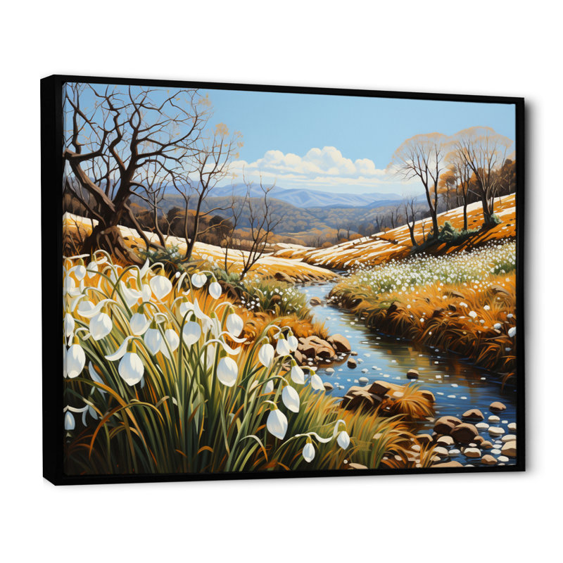 «Snowdrop Symphony Landscape» sur toile, Cadre flottant noir, H 16 po x l 32 po x P 1 po