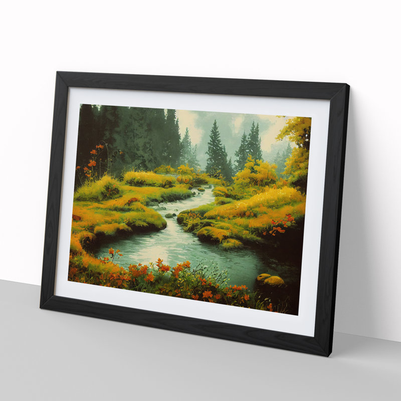 Blooming Forest Stream - Single Picture Frame Print, Black, 25cm H x 34cm W x 2cm D