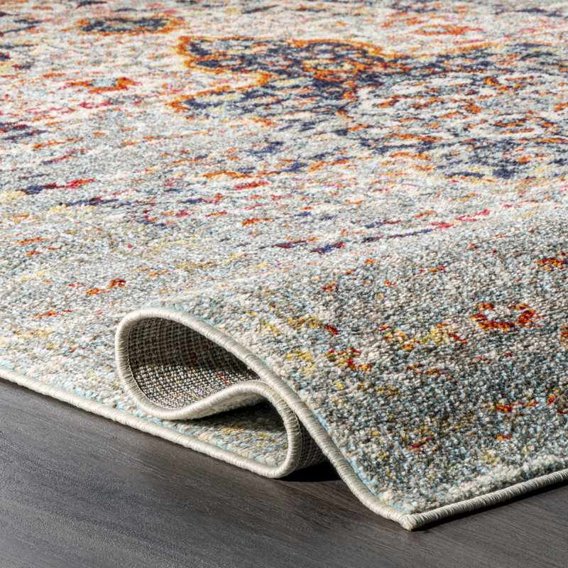 Chiasson Distressed Persian Machine Woven / Power Loomed Performance Gray Rug, Square 6'
