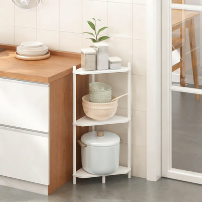 3-Tier Bamboo Corner Shelf - Space Saving Storage Organizer For Bathroom, Living Room, Bedroom, Kitchen, And Office Decor