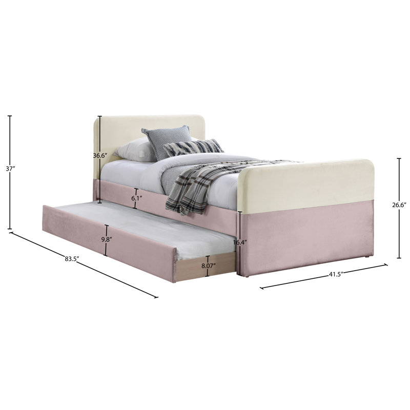 Lit gigogne / rangement en velours Ivy, Velours rose