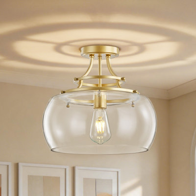 1-light Industrial Round Ceiling Light Fixture with Clear Glass Shade