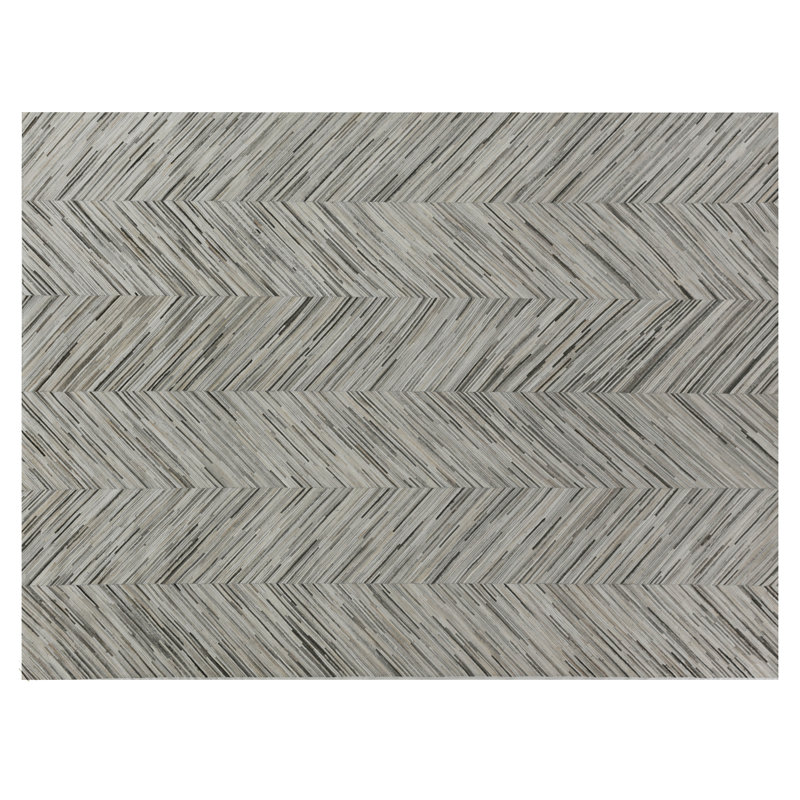 Natural Hide Cowhide Chevron Area Rug in Gray, Rectangle 5' x 8', Gray/Beige/Ivory
