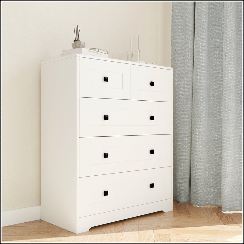Commode à 5 tiroirs avec porte de style campagnard, rangement spacieux et finition blanche moderne pour une utilisation polyvalente à la maison