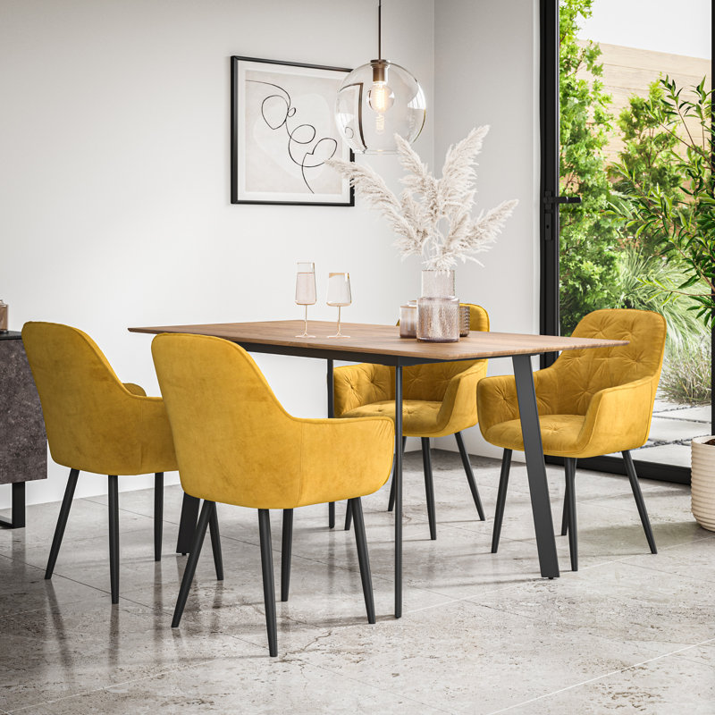 Ahlayna 4 - Person Dining Set, Oak/Black/Mustard