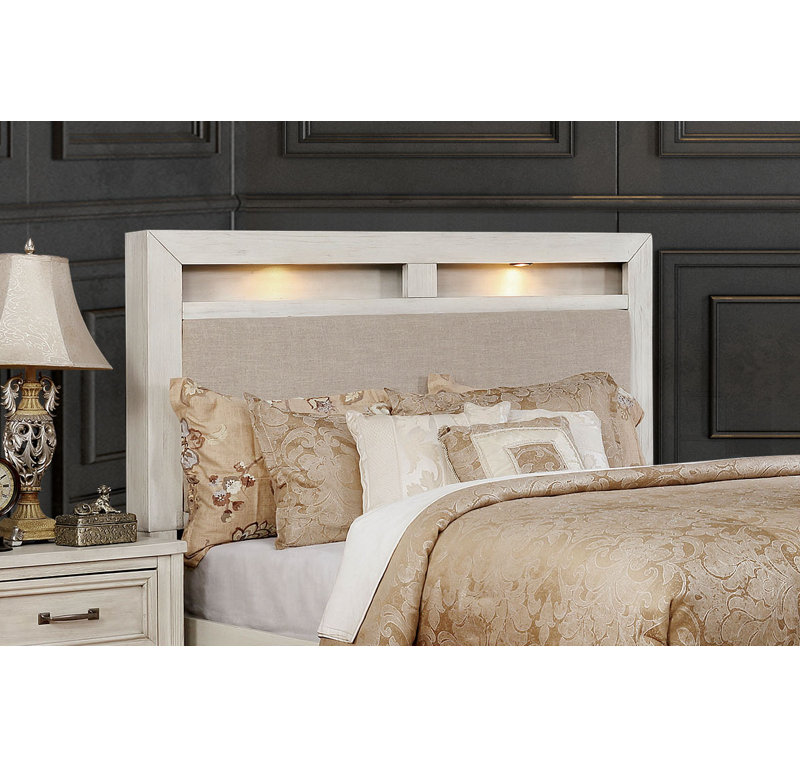 Lit plateforme avec rangement Allentown, Blanc antique, Très grand californien