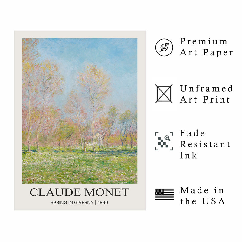 «Landscape and Nature Claude Monet Spring in Giverny», reproduction d'art classique sans cadre, H 16 po x l 12 po