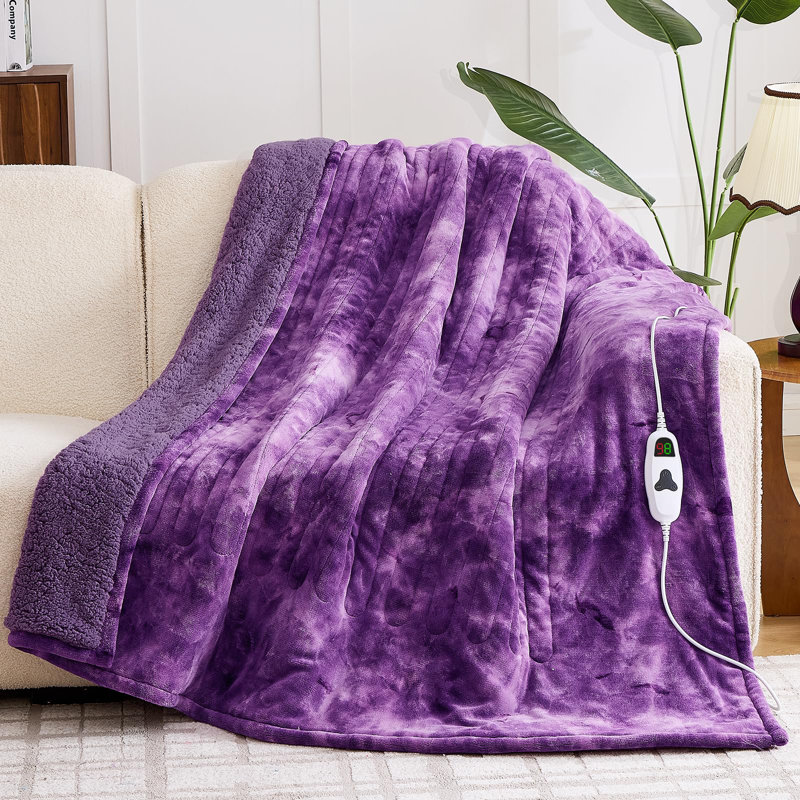 Couverture chauffante en fausse fourrure Sherpa Tie-Dye - 10 chauffages et 5 réglages de minuterie, certifié ETL, jeté électrique lavable à la machine pour canapé, lit et cadeau