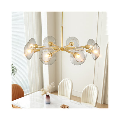 Lustre spoutnik moderne doré avec abat-jour en verre transparent