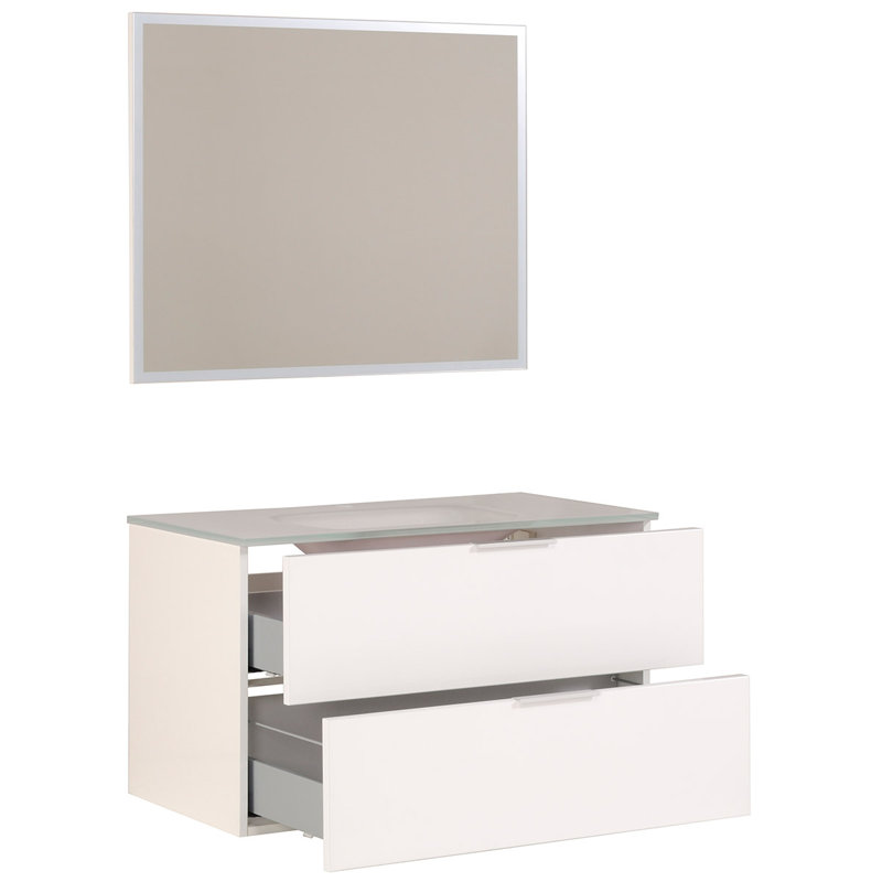 Ensemble de meuble-lavabo de salle de bain simple à fixation murale avec miroir 35" luxy, Blanc