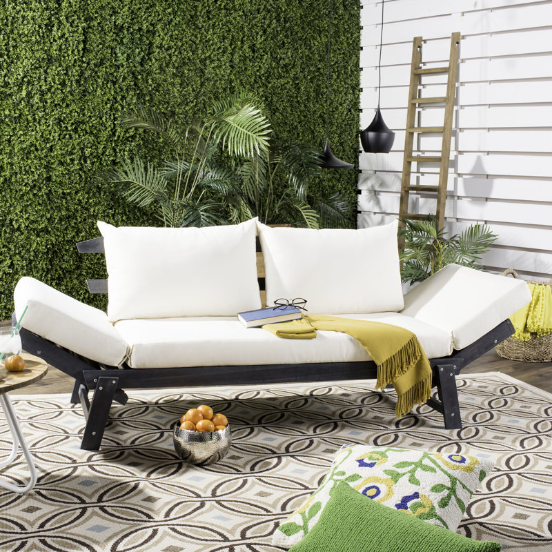 Lit de jour pour l'extérieur de 85,4 po de largeur avec coussins Jacqueline, Beige, Gris ardoise foncé