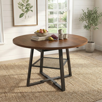 Table de salle à manger extensible ronde 47 po avec rangement, finition noyer, structure en métal, sièges 4-8