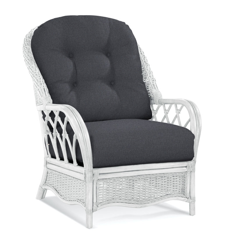 Chaise avec accoudoirs en rotin Everglade, Blanc givré, Lin colombe élite