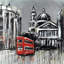London Street with Red Bus - Places, toile grise décorative pour la maison