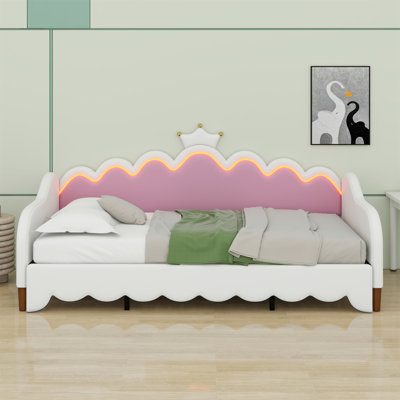 Lit de jour extensible avec lumières DEL, lit de jour rembourré princesse moderne avec tête de lit couronne