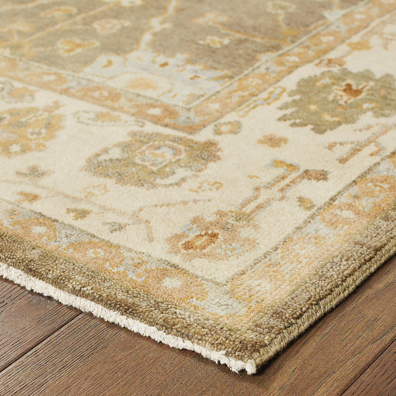 Presley Traditional Hand-Knotted Wool Brown Area Rug, Rectangle 10' x 14'