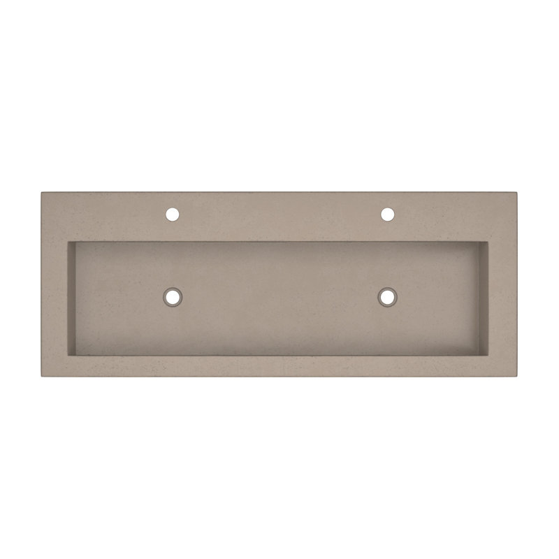 Trough Concrete Handmade Rectangular Drop-in Bathroom Sink, Earth, Two Holes Faucet