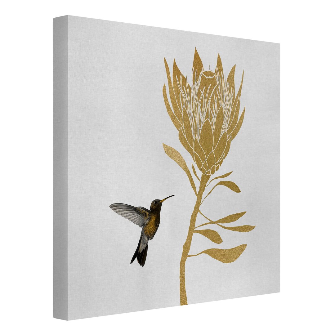 Leinwandbild Kolibri und Tropische Goldene BlÃ¼te