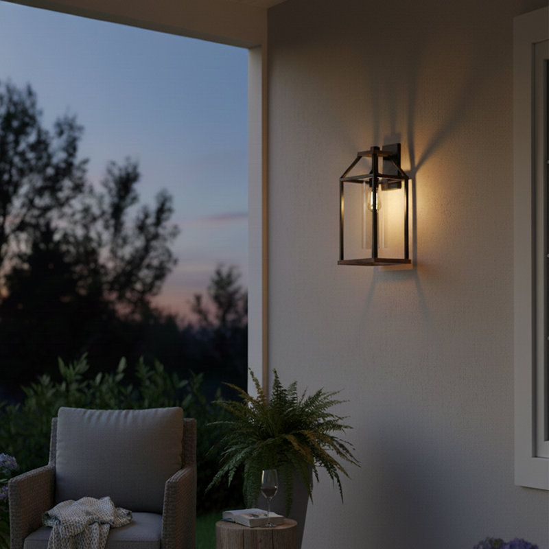 Outdoor Wall Sconce 1 Light Rectangular Metal Frame and Clear Glass Shade