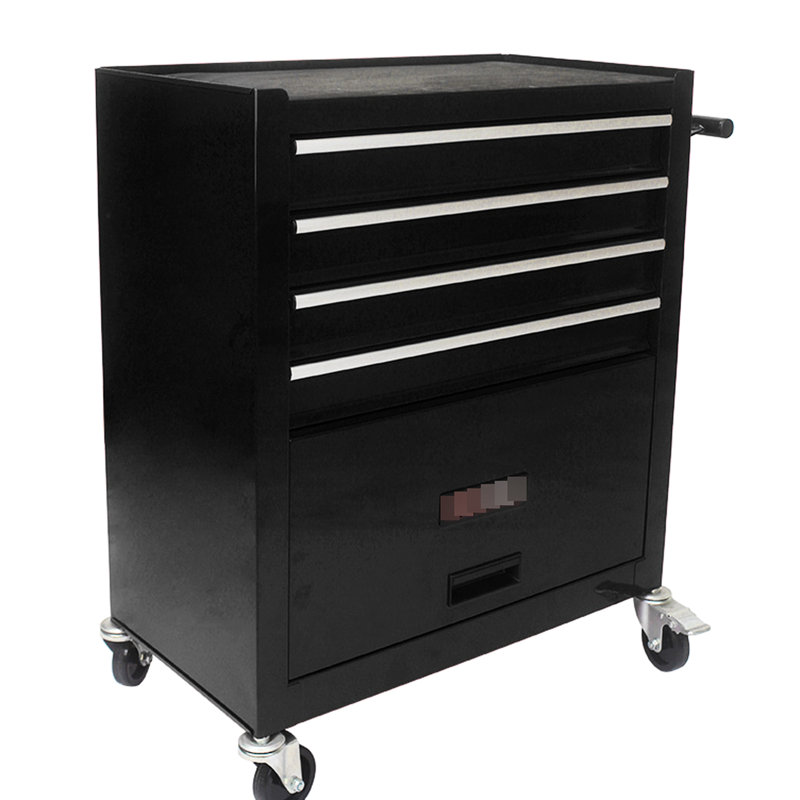 Chariot à outils multifonctionnel 4 tiroirs en noir, matériau en acier, ouverture de tiroir coulissante, 2 roues de frein non et pour une mobilité en douceur, options de rangement supplémentaires fournies avec - acier laminé à froid robuste,