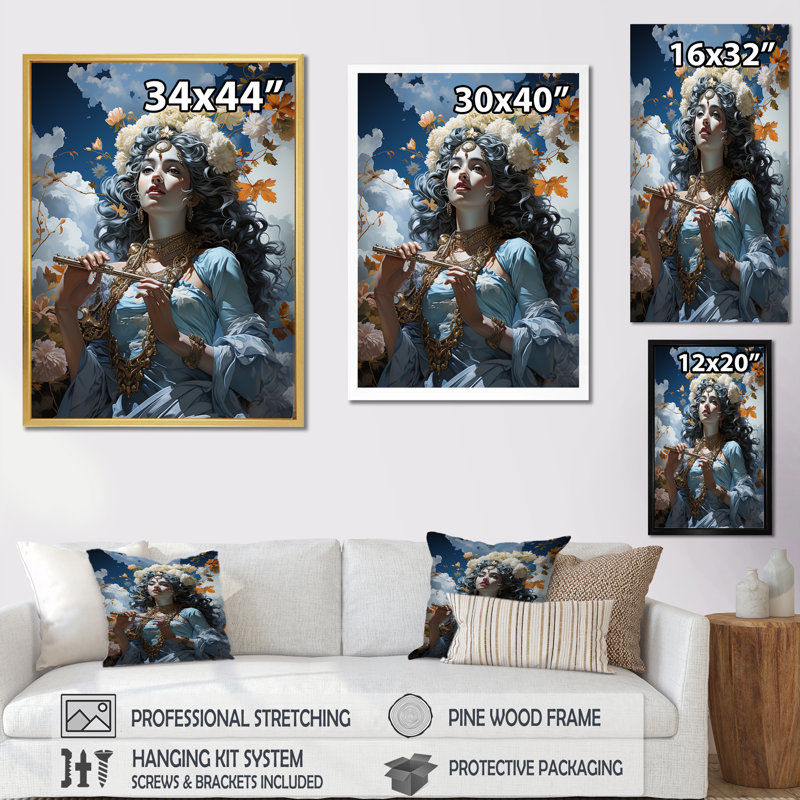 «Hinduism Krishna Azure Aria Celebration God», reproduction d'art sur toile, Cadre flottant noir