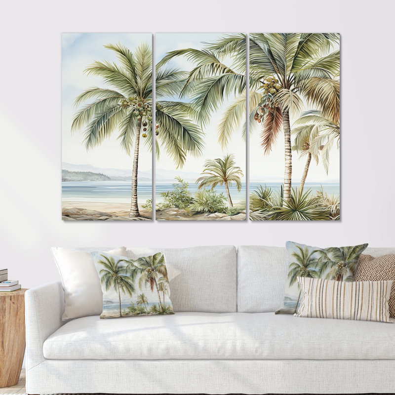 Ensemble de salon Palms Palm Trees On The Beach V - Palmiers et palmiers, Toile tendue, H 40 po x l 60 po