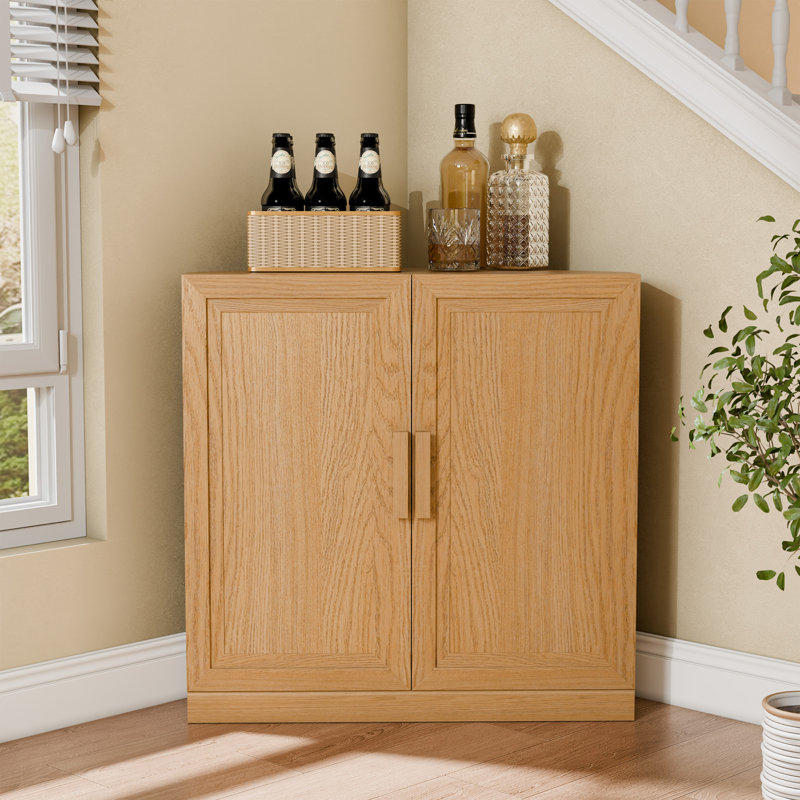 Armoire-bar de style campagnard avec tablettes réglables pour le salon et la cuisine H 31 po x L 31 po, Bois naturel