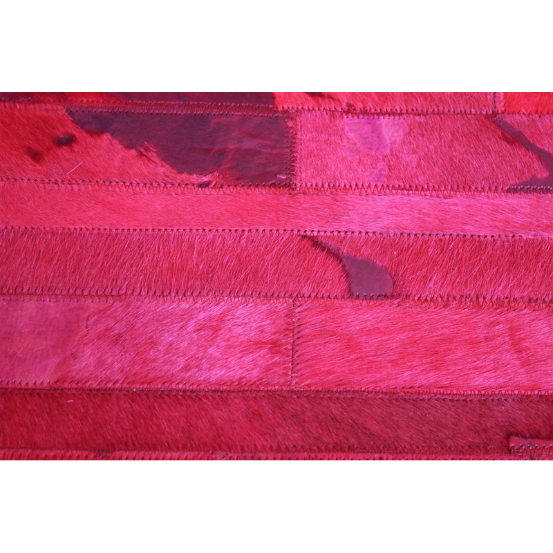 Area Cowhide Abstract Area Rug in Red, Rectangle 8' x 10'
