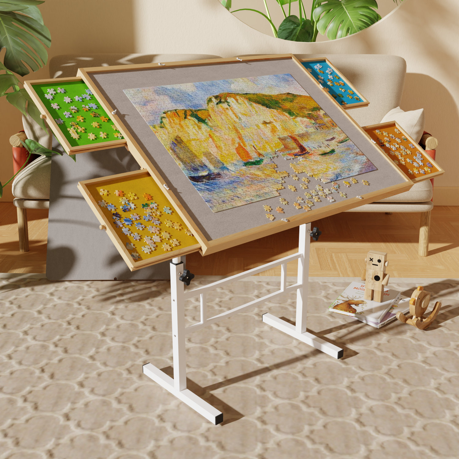 Jigsaw Puzzle Table with Adjustable Bracket for Up to 1500 Pieces