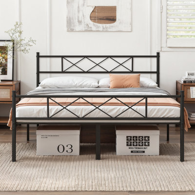 Single Double Size Beds with Headboard and Footboard, Metal Platform Bed Frame with Metal Slats Support, No Box Spring Needed, Easy Assembly