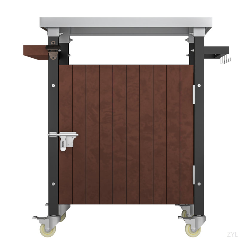 Outdoor Grill Cart With Stainless Steel Tabletop, Waterproof Storage, Wheels, Spice Rack, Hooks, And Shelves – Movable Bbq Prep Table And Rolling Patio Kitchen Island Bar Cart